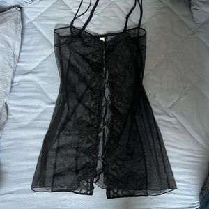 La Perla Studio 3 Exquisite black Daisy sheer Swiss dot embroidery lace up slip